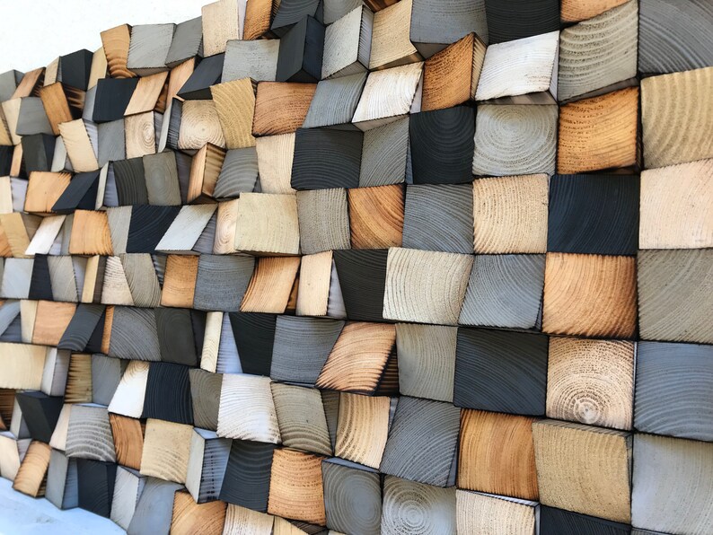 Handmade Reclaimed Wood Mosaic Wall Art – Sound Diffuser Panel - Etsy