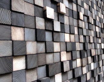 Mosaico de madera, Arte de pared grande, Escultura de madera, Cabecero King