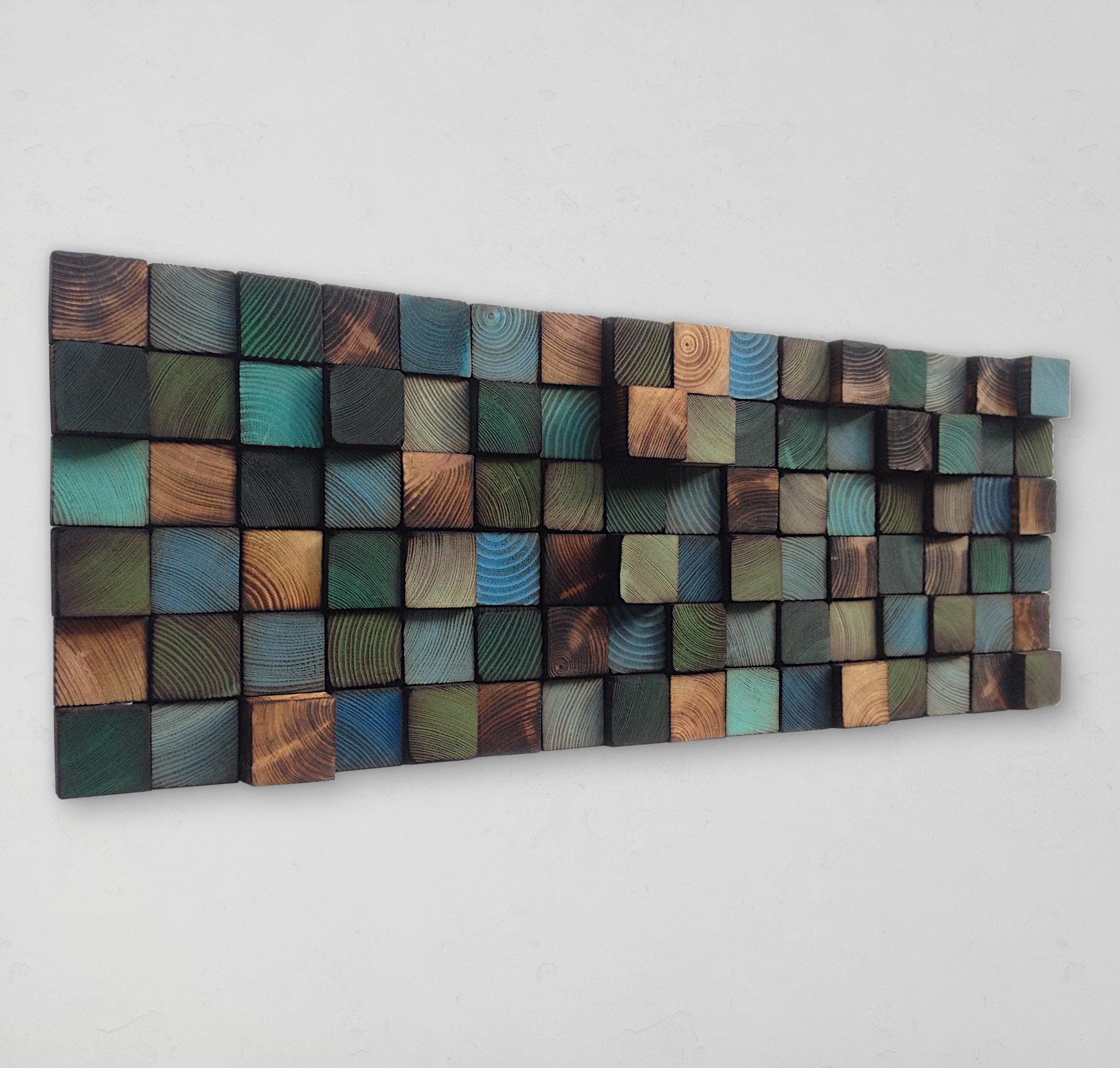 Reclaimed Wood Wall Art – Colorful Geometric Mosaic, Handmade - Etsy