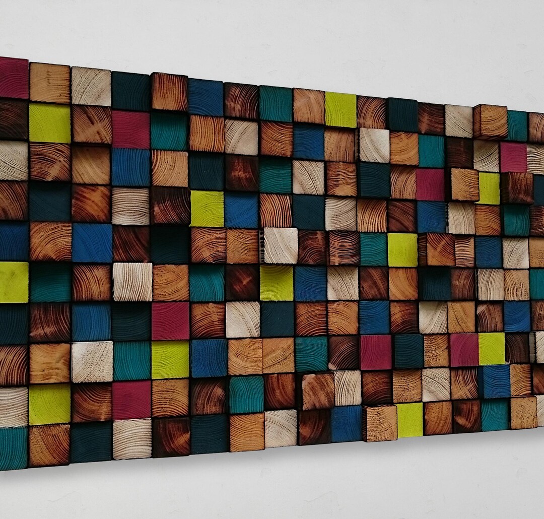 Colorful Reclaimed Wood Mosaic Wall Art – Handmade Sound Diffuser - Etsy