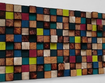 Arte murale in mosaico di legno di recupero colorato – Diffusore sonoro fatto a mano
