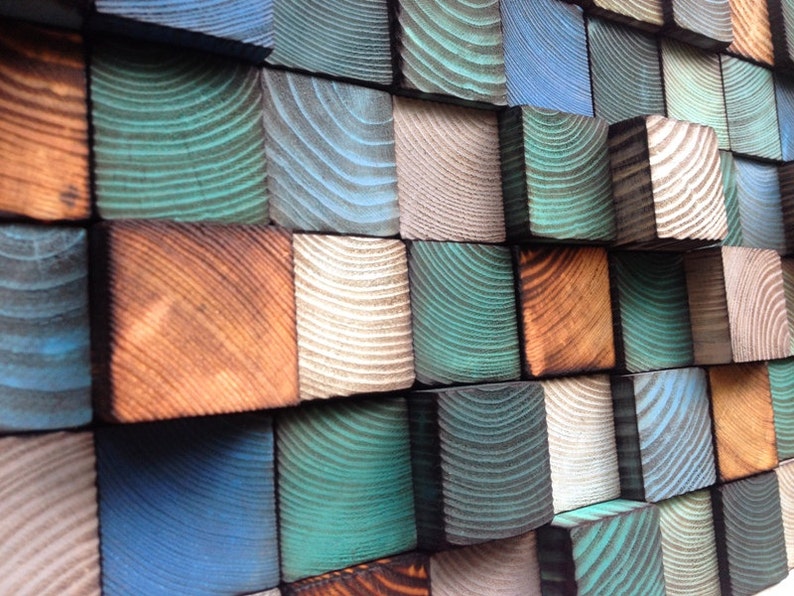 Reclaimed Wood Wall Art Wood Wall Mosaic Geometric Art image 3