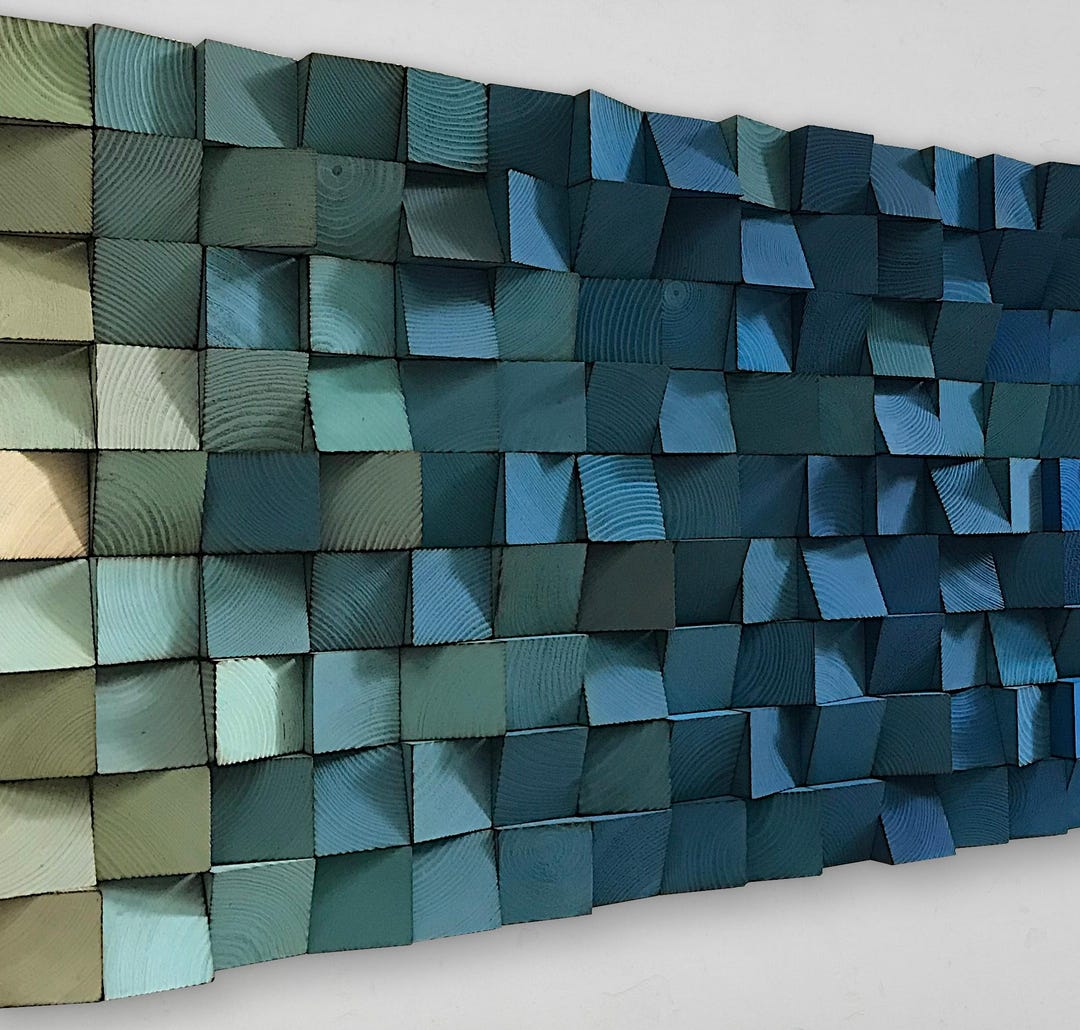 Reclaimed Wood Mosaic Wall Art - Blue Ombre Wood Sculpture - Etsy New ...