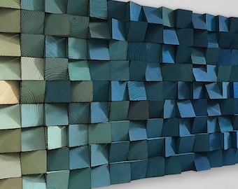 Wood Wall Art - Blue White Wood Wall Decor - Wood Wall Sculpture - READY TO SHIP