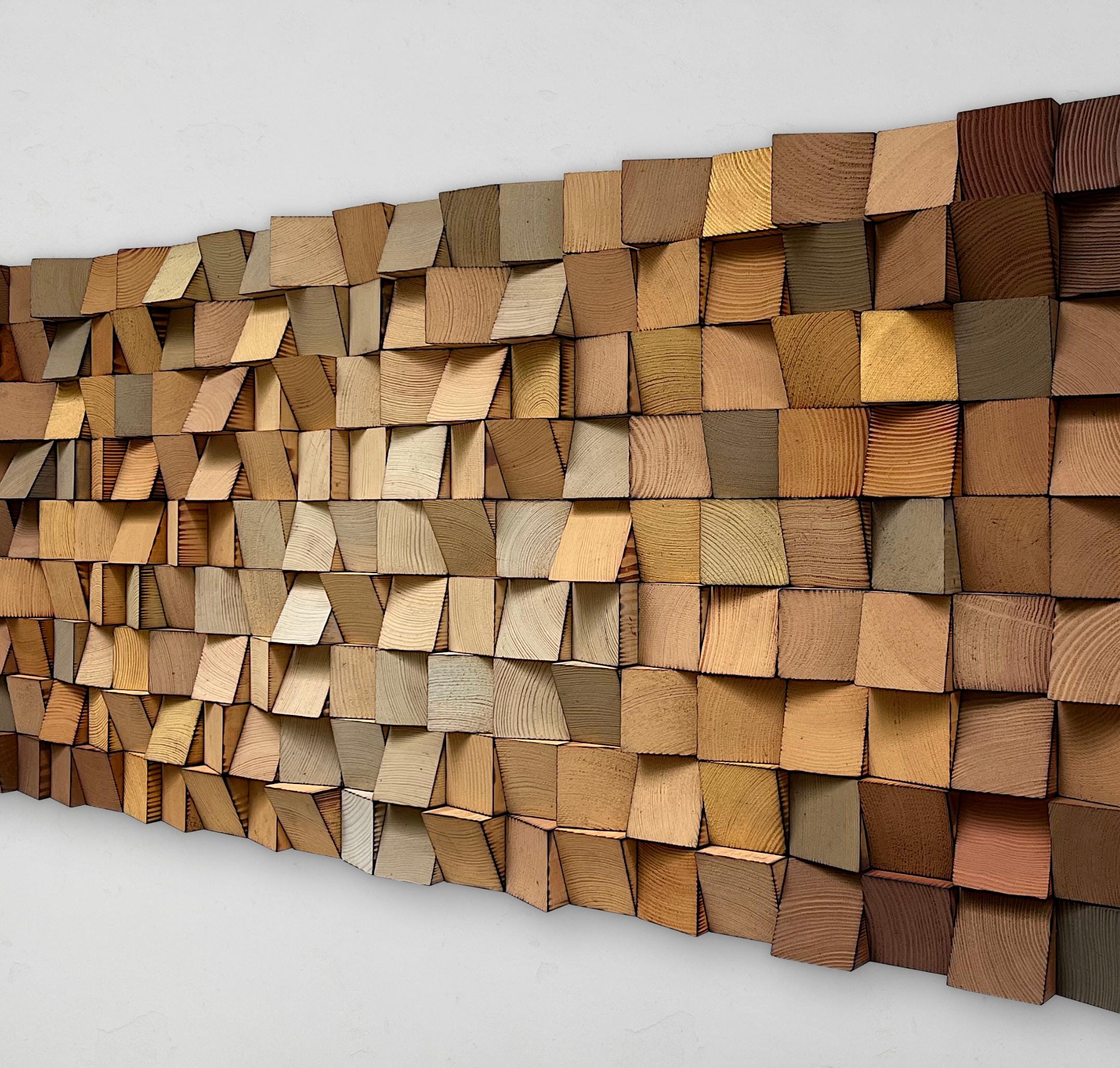 Reclaimed Pine Wood Gradient Wall Art - Handmade Wooden Mosaic - Etsy