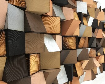Geometric Wood Wall Art - Handmade Reclaimed Pine, Sound Absorbing