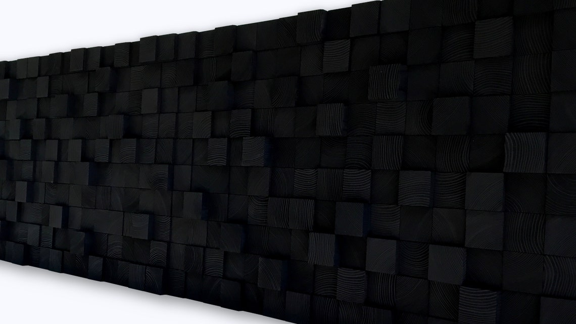 Reclaimed Wood Mosaic Wall Art – Black Geometric Sculpture - Etsy