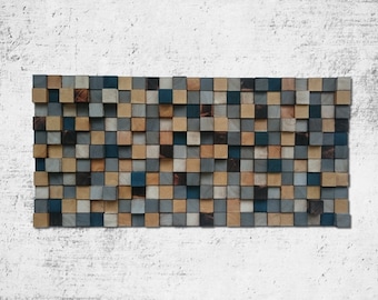 Reclaimed Wood Wall Art – Geometric Wood Cube Mosaic