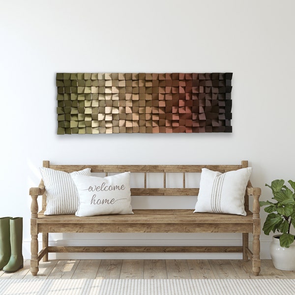 Reclaimed Wood Wall Art – Ombre Sound Diffuser, Handmade Mosaic