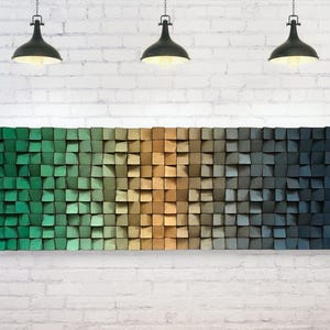 Wood Wall Art - Green Gold Blue Wall Art - Wood Sound Diffuser