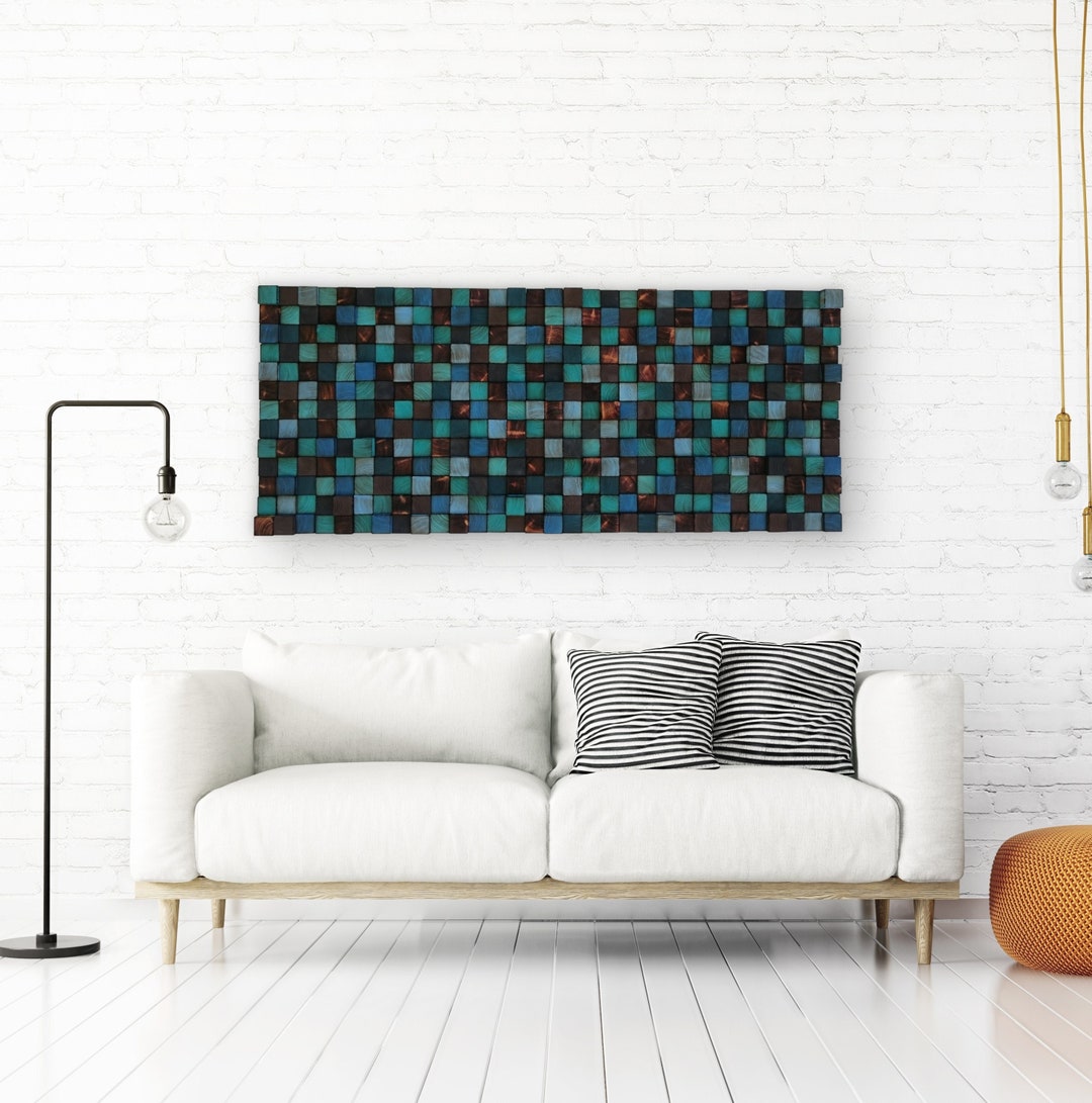 Reclaimed Wood Mosaic Wall Art – Large Blue Turquoise Decor - Etsy