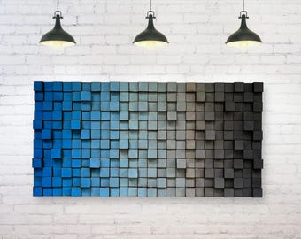 Ombre Wood Wall Art - Blue Grey Wall Decor - Wood Wall Mosaic - READY TO SHIP