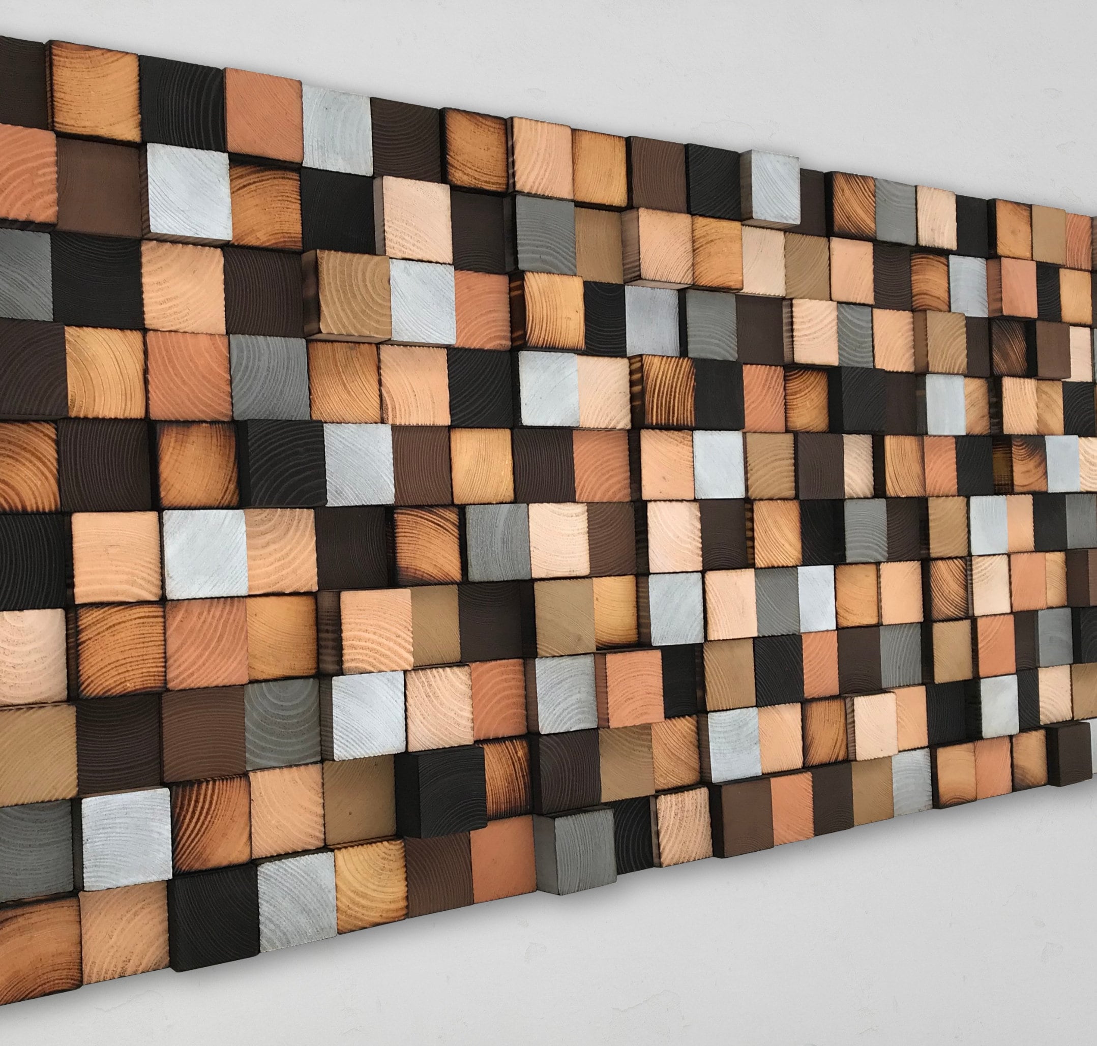 Reclaimed Wood Mosaic Wall Art – 3D Geometric Wood Blocks - Etsy