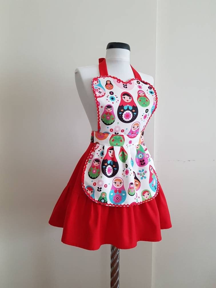 Russian babushka apron for women Nesting dolls kitchen apron Etsy