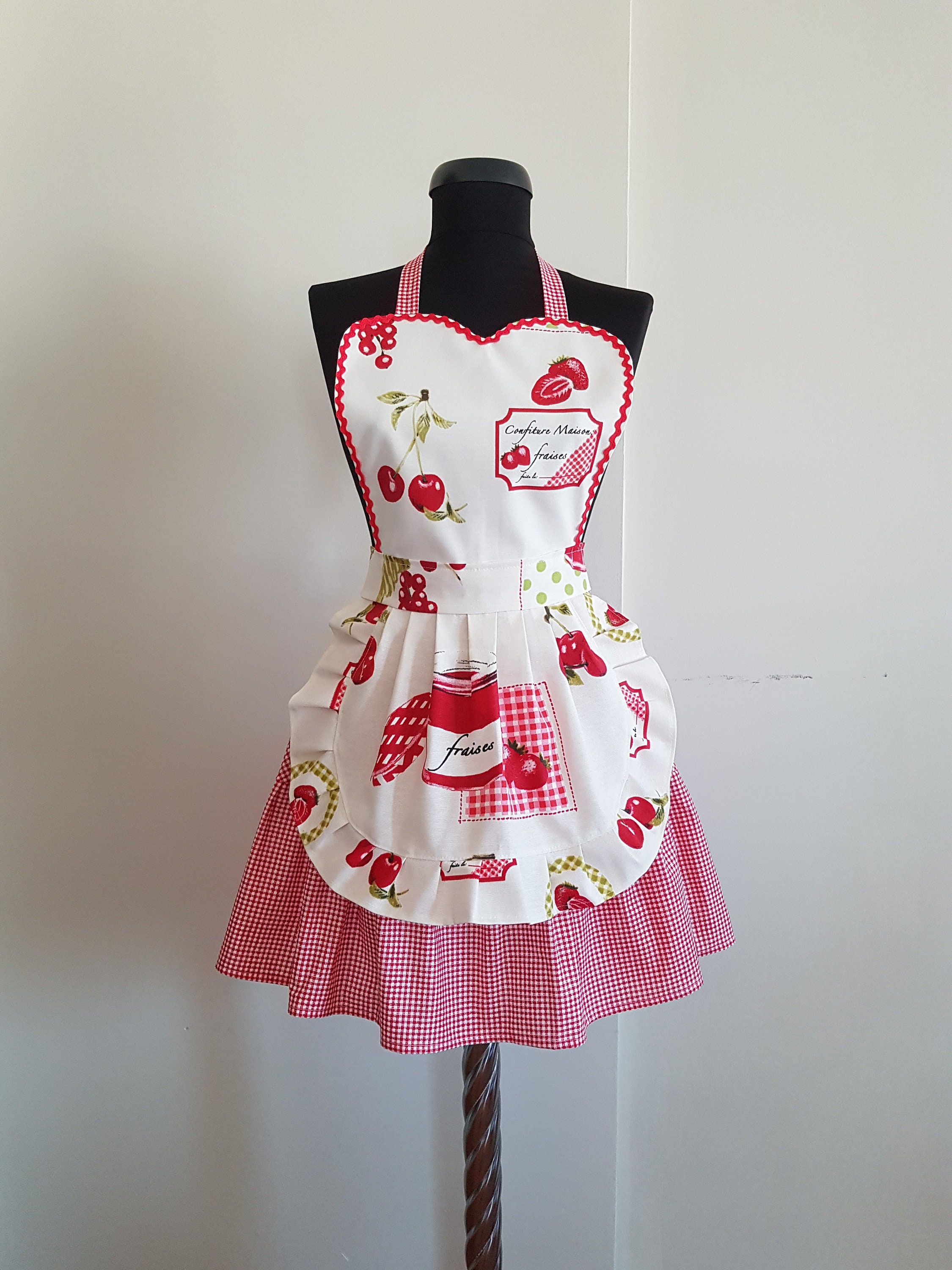 Gingham Cherry Apron, Waterproof Retro Kitchen Apron - Etsy Canada