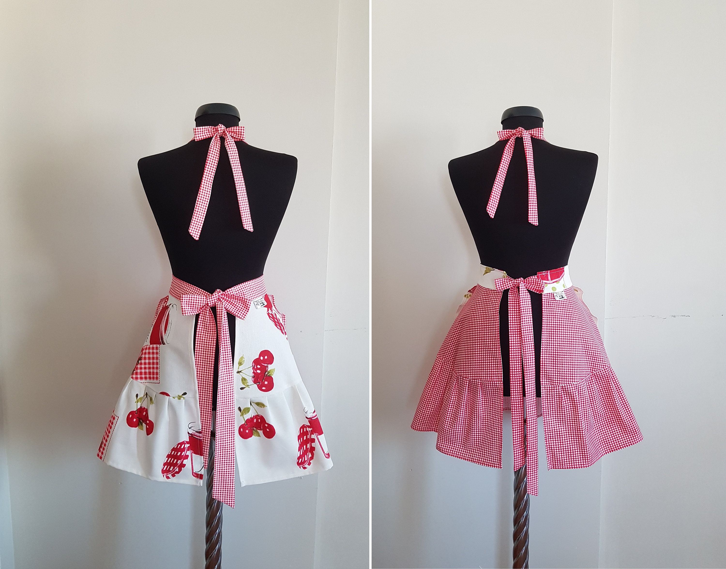 Gingham Cherry Apron, Waterproof Retro Kitchen Apron - Etsy Canada