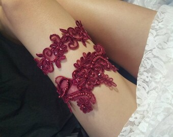 Personalised Garter Claret Garter Dark Red Wedding Clara Bespoke Garter Christmas Garter Wedding Garter Silk Garter Burgundy Garter
