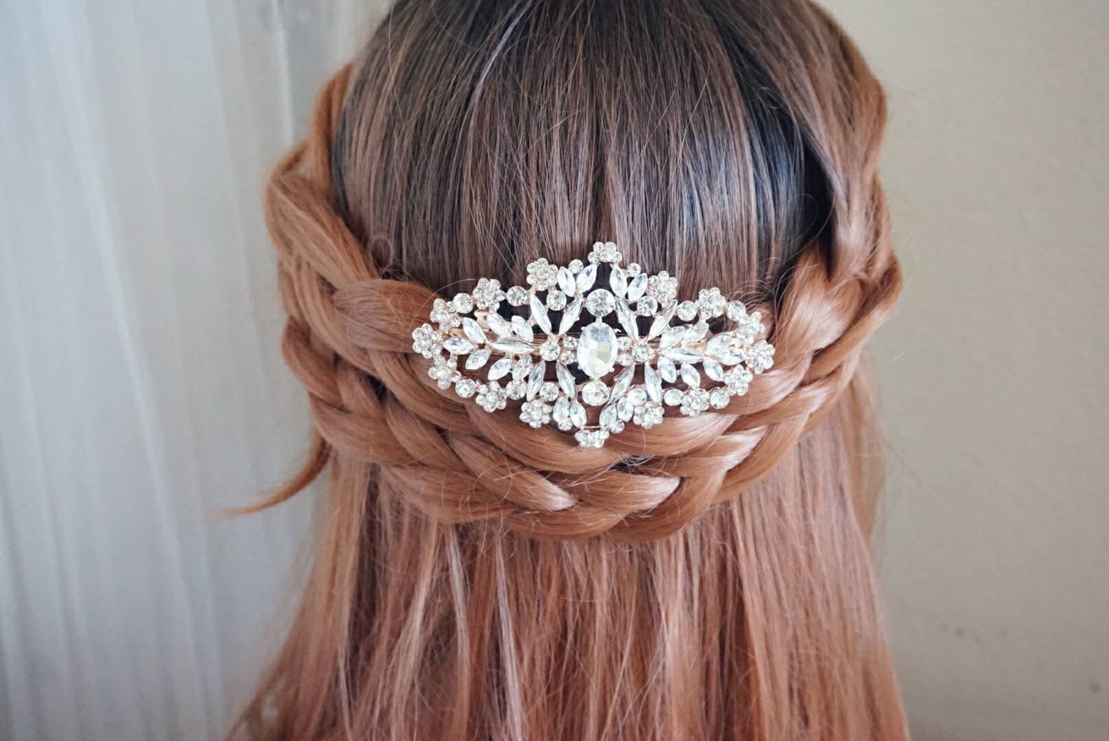 Rose gold hair barrette bridal comb rose gold wedding hair Etsy