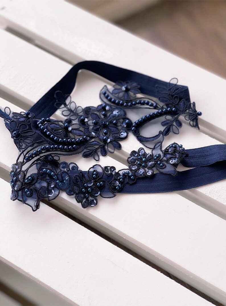 Personalized Wedding Garter Bridal Garter Navy Blue Custom Etsy