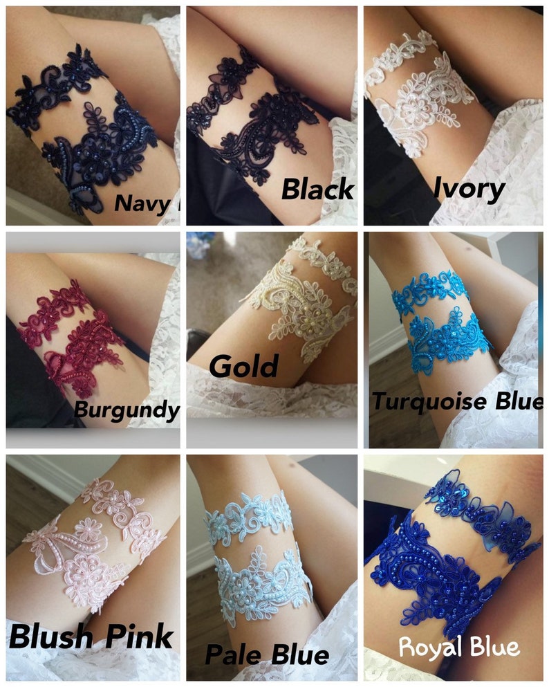 Personalized Wedding garter bridal garter navy blue custom Etsy