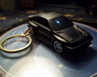 custom made keychain 1985 honda cr-x,flat black w/limo tint glass-chrome mags/hand made chain and jumpringsrepaint mint