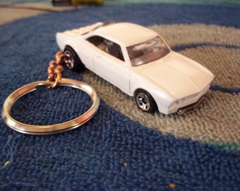 custom made keychain 1965 chevy corvair coupe,gloss white w/chrome mags/repaint-mint