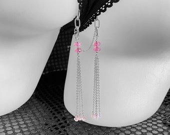 BEACHTAIL Bikini Crotch Charm for Shorts Thong Pink Tourmaline Swarovski Petit Beads Fringe