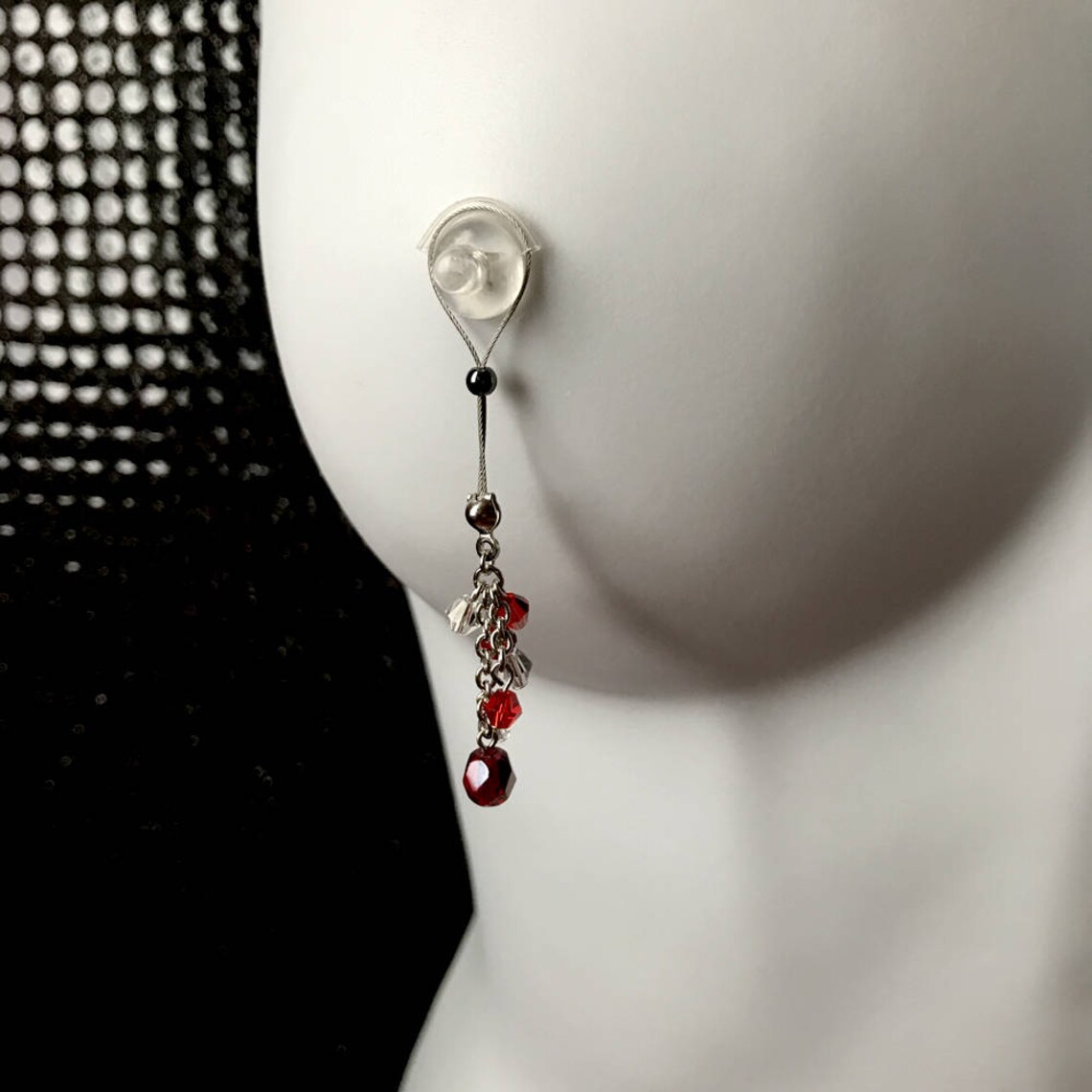 Fake Nipple Piercing Noose Type Red Crystals Silver Etsy