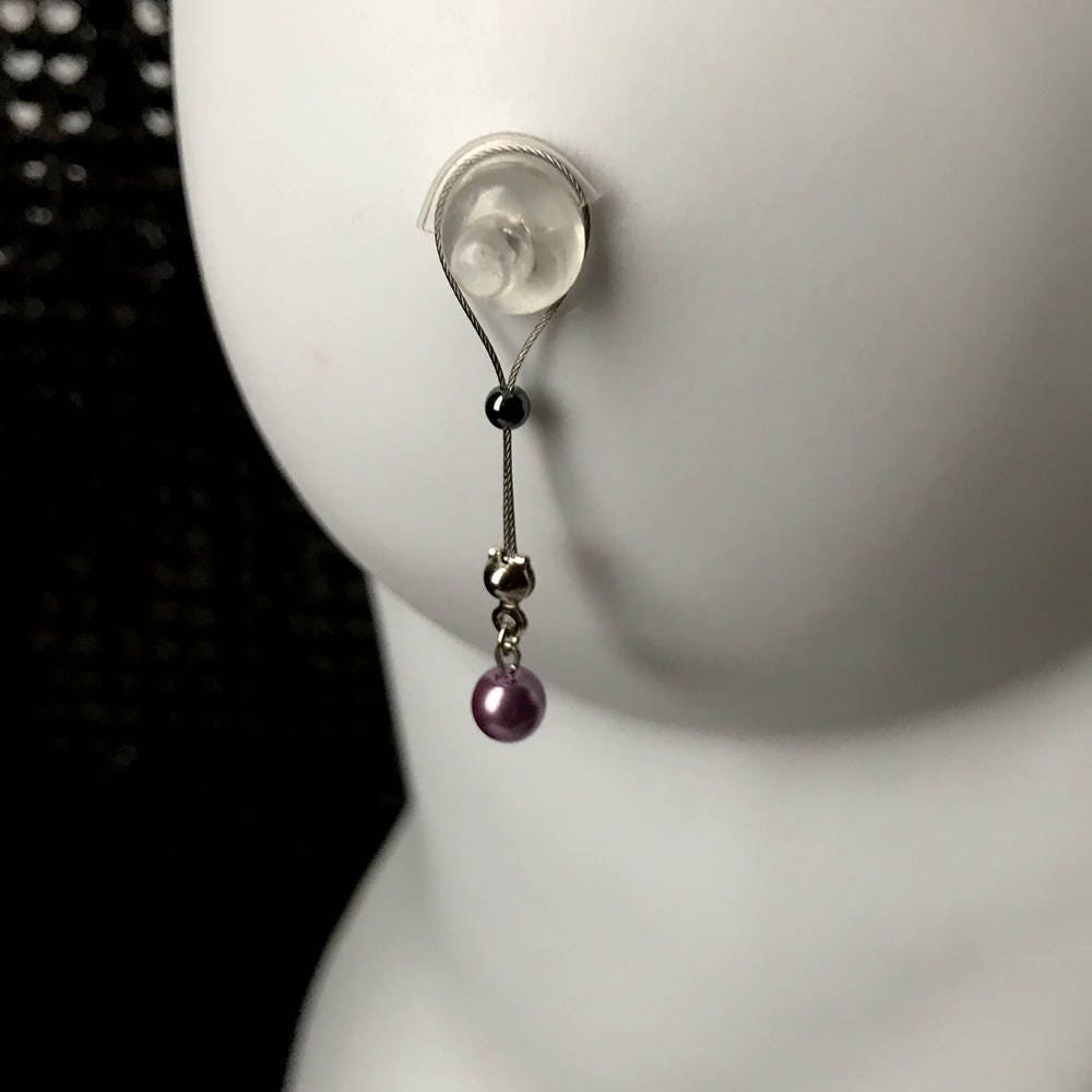 Fake Nipple Piercing Noose Type Czech Pearl Silky Purple Etsy