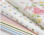 spring series flower stripe and dot cotton linen fabric home decor fabric tablecloth fabric curtain fabric handmade fabric 1/2 yard