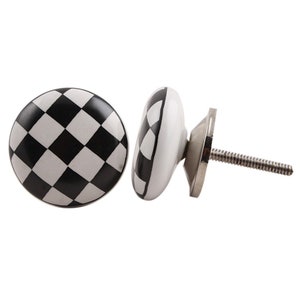 Round Black and White Chequerboard Chess Board Cupboard Door Knob | Drawer Pull | Drawer Handle | Cabinet Knob