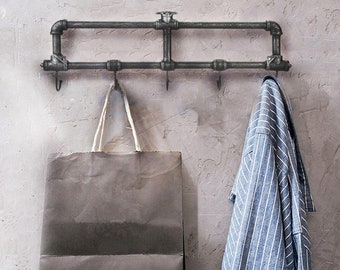Steel Pipe Coat Rack | Industrial Metal Clothes Hook | 5 Peg Wall Hanger Towel Rail