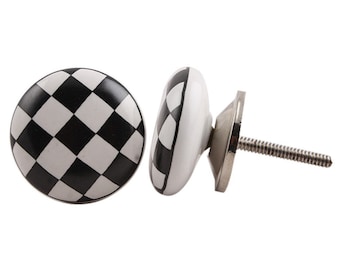 Round Black and White Chequerboard Chess Board Cupboard Door Knob | Drawer Pull | Drawer Handle | Cabinet Knob