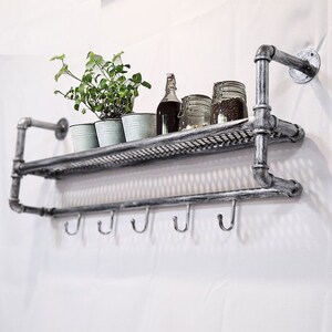 Industrial Steel Pipe & Metal Mesh Shelving Unit | Rustic Kitchen Storage Shelf