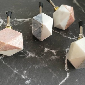 Geometric Solid Stone Cabinet Knob |  Marbled Stone Cupboard Door Handle, Drawer Pull