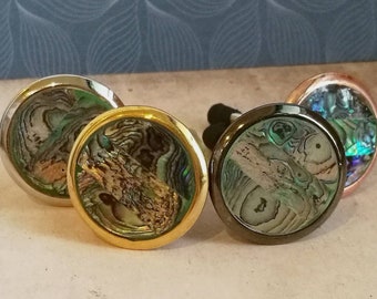 Marbled Mother of Pearl Cupboard Door Knob | Teal Marbled Shell Cabinet Drawer Pull