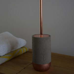 Concrete Toilet Brush with Copper Rim | Contemporary Grey & Rose Gold Toilet Brush