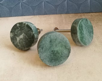 Jade Round Stone Door Knob | Solid Marbled Grey Green Circular Stone Cupboard Door Handle, Drawer Pull