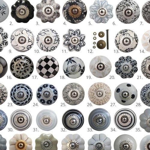 Grey and White Ceramic Knobs Ceramic Door Knobs Kitchen Etsy