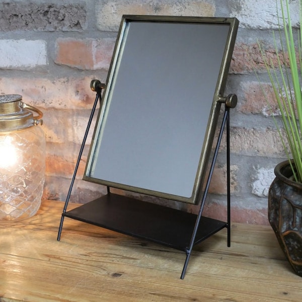 Industrial Metal Swivel Mirror | Table Top Vanity Mirror | Distressed Metal Framed Mirror