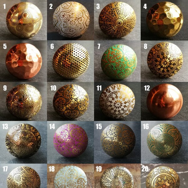 Intricate Patterned Brass Cabinet Knobs | Decorative Coloured Metal Round Cupboard Handles