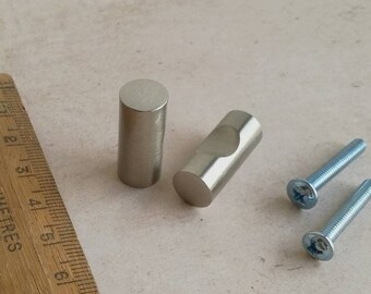 Brushed Nickel Pillar Cabinet Knob | Solid Metal Silver Cupboard Door Drawer Pull