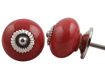 Round Wine Red Cupboard Door Knob | Drawer Pull | Drawer Handle | Cabinet Knob