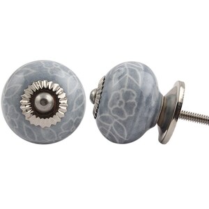 Runder grauer Möbelknopf mit weißer Blumendekoration | Etsy
