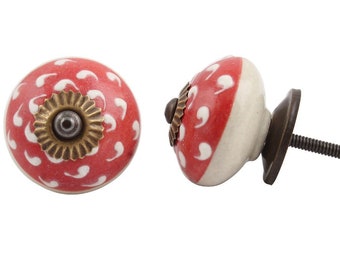 Unusual Round Red and White Cabinet Knob | Drawer Pull | Drawer Handle | Cabinet Knob