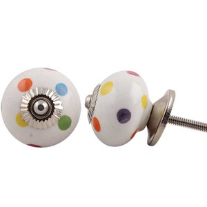 Round White Cabinet Knob With Multi Coloured Spots / Polka Dots | Drawer Pull | Drawer Handle | Cabinet Knob