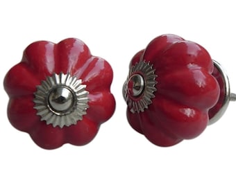 Dark Red Star Shaped Cupboard Door Knob Octagonal | Drawer Pull | Drawer Handle | Cabinet Knob