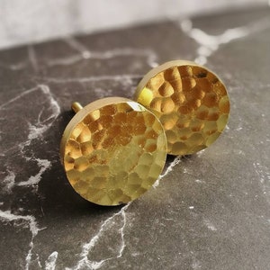 Hammered Golden Brass Cupboard Door Knob | Decorative Solid Metal Drawer Pull