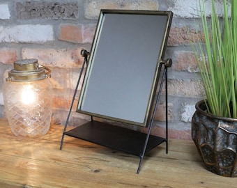 Industrial Metal Swivel Mirror | Table Top Vanity Mirror | Distressed Metal Framed Mirror