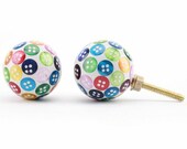 Multi Coloured Shabby Chic Cabinet Door Knob Handle Colourful Button Cupboard Handle